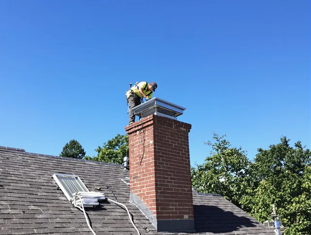 South Whittier Chimney Sweep technician measuring a chimney cap in South Whittier, CA