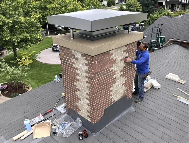 South Whittier Chimney Sweep team working on a custom chimney remodel in South Whittier, CA
