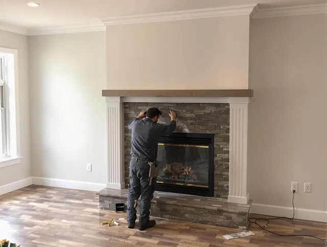 South Whittier Chimney Sweep finishing a custom fireplace install in South Whittier, CA
